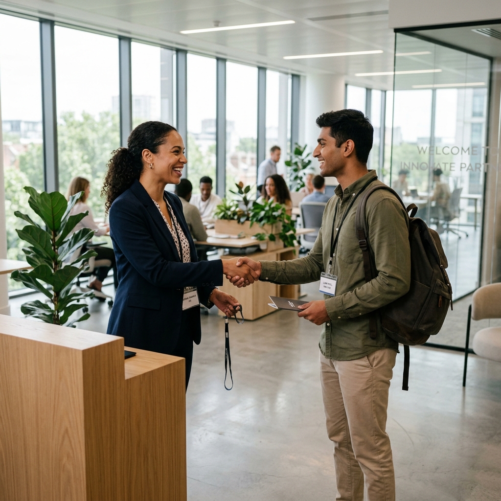 Colaborador en onboarding recibiendo bienvenida de RH